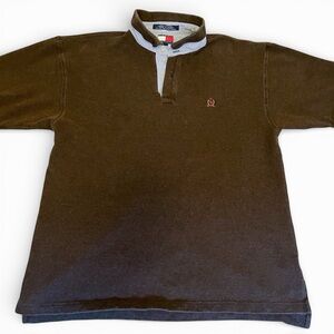 Men's XL Vintage Tommy Hilfiger Brown Polo Shirt with Contrast Collar